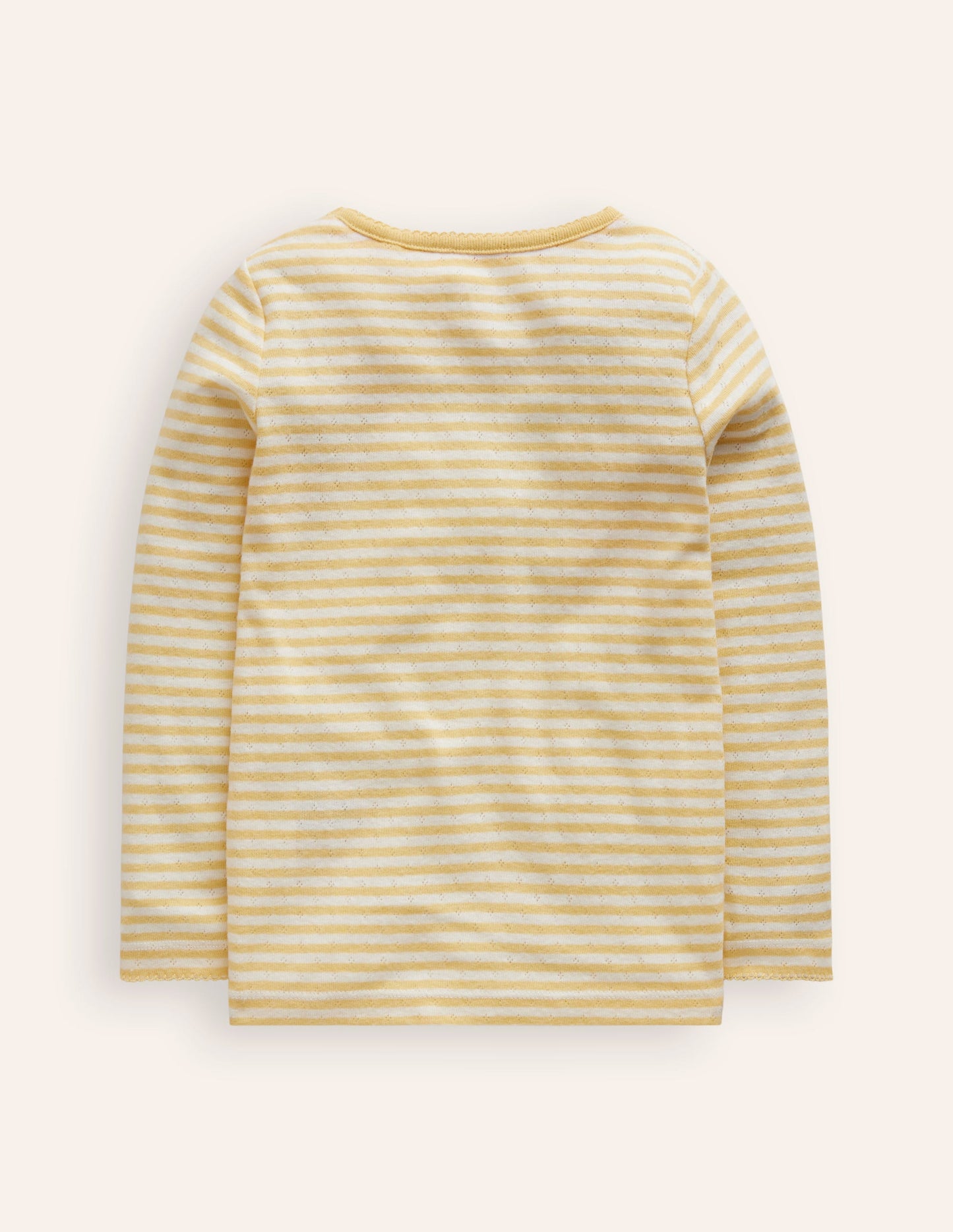 Long Sleeve Pointelle Top-Ivory/ Yellow Stripe