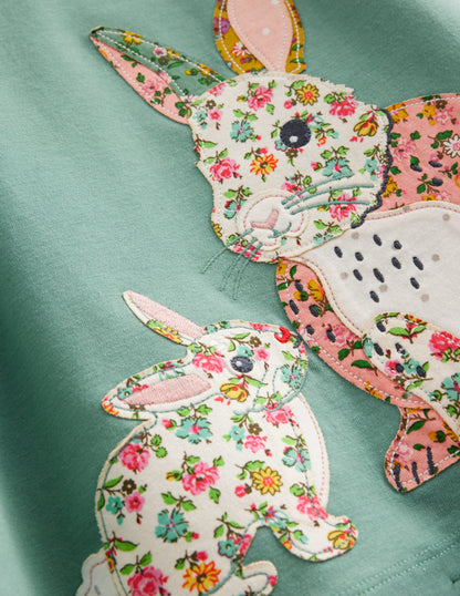 Appliqué Jersey Tunic-Eucalyptus Bunny