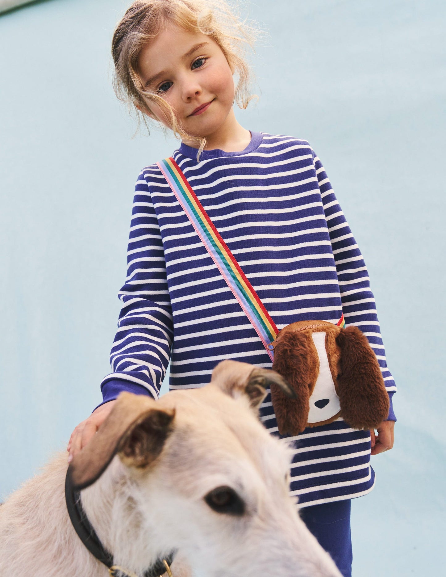 Appliqué Bag Tunic-Soft Starboard Blue/ Ivory Dog