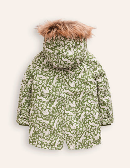 Authentic Waterproof Parka -Safari Green Woodland Squirrel