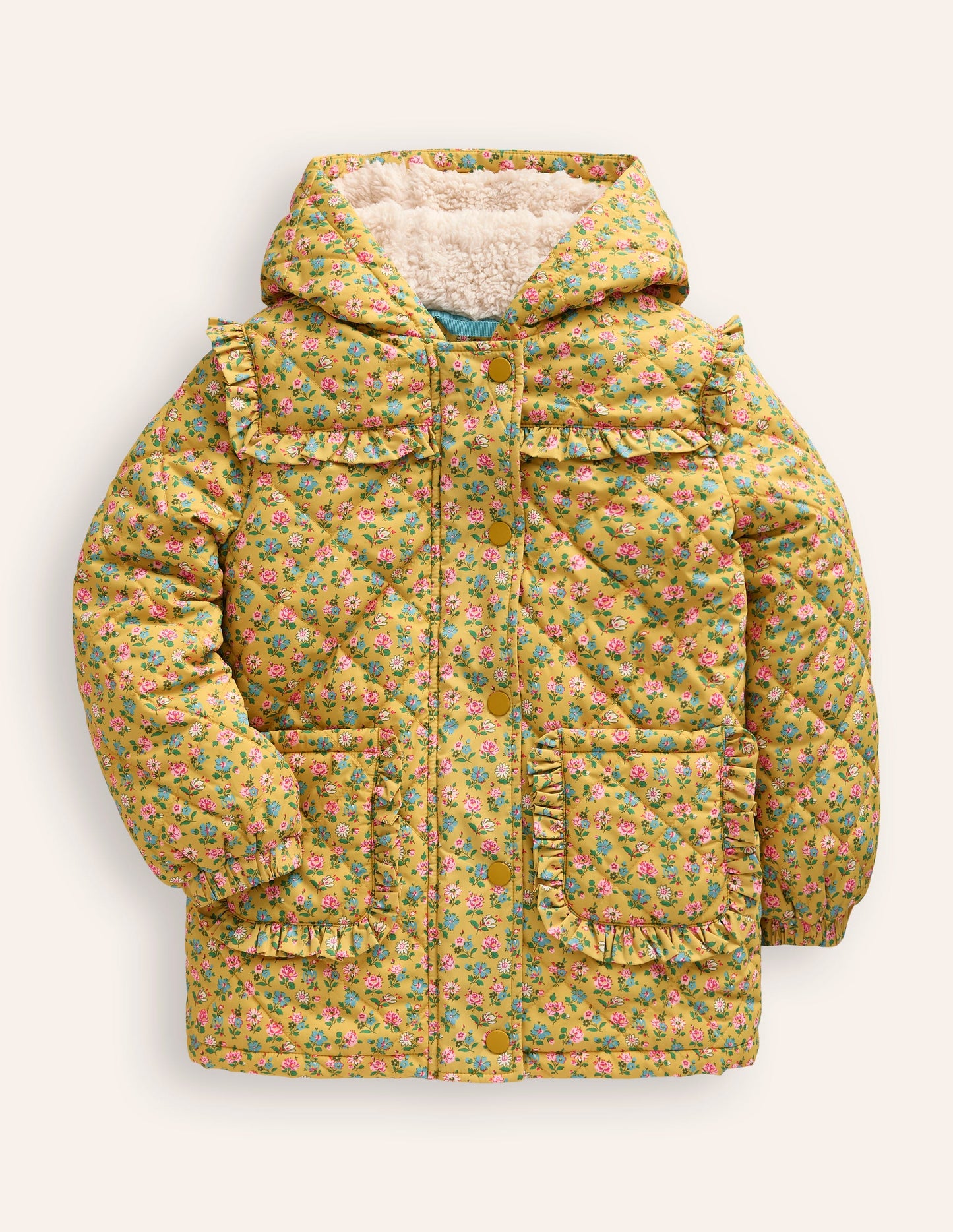 Pretty Quilted Coat-Canary Yellow Tiny Floral