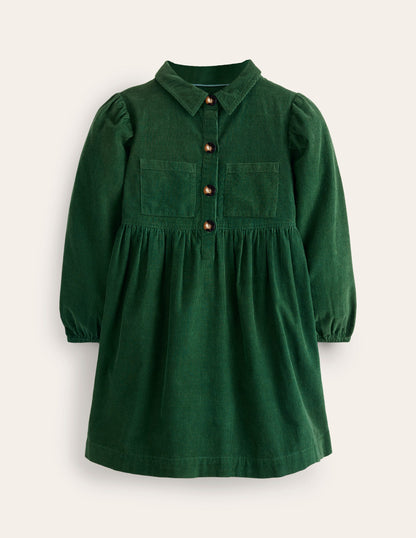 Puff Sleeve Shirt Dress-Pine Cord