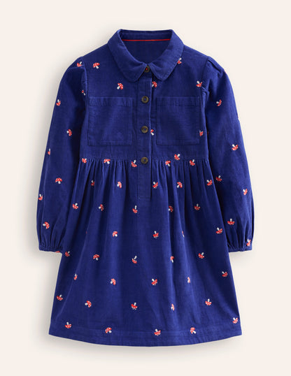 Aubrey Puff Sleeve Shirt Dress -Sapphire Toadstool Embroidery