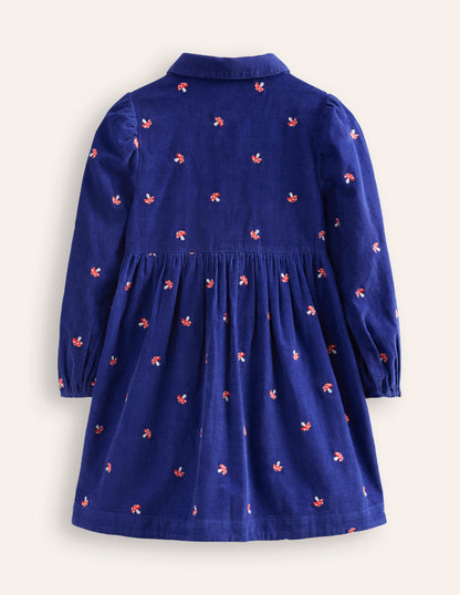 Aubrey Puff Sleeve Shirt Dress -Sapphire Toadstool Embroidery