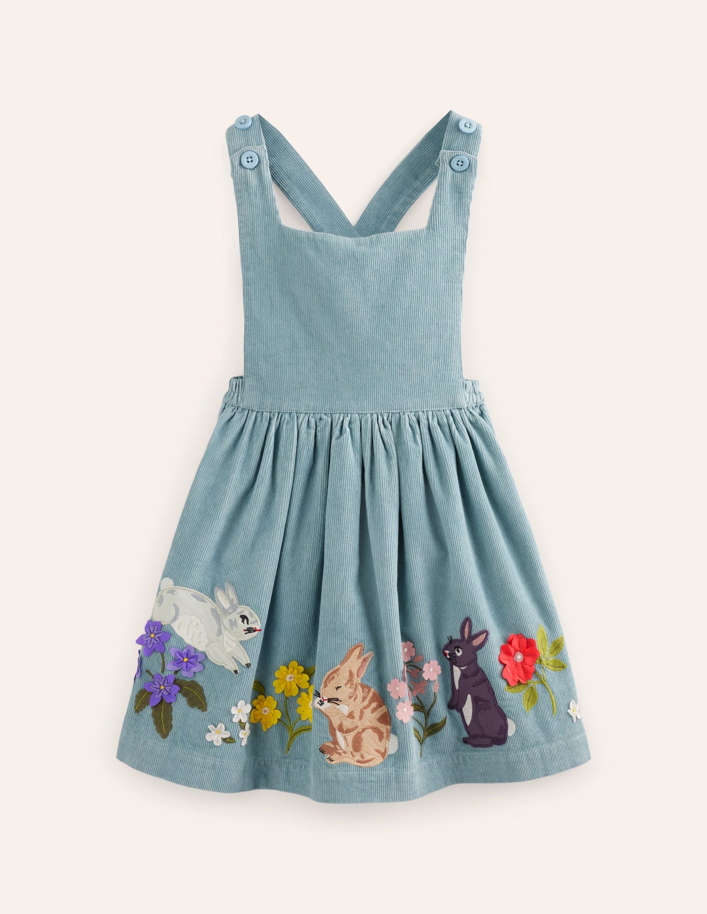 Lucilla Pinafore Dress-Vintage Blue Bunnies