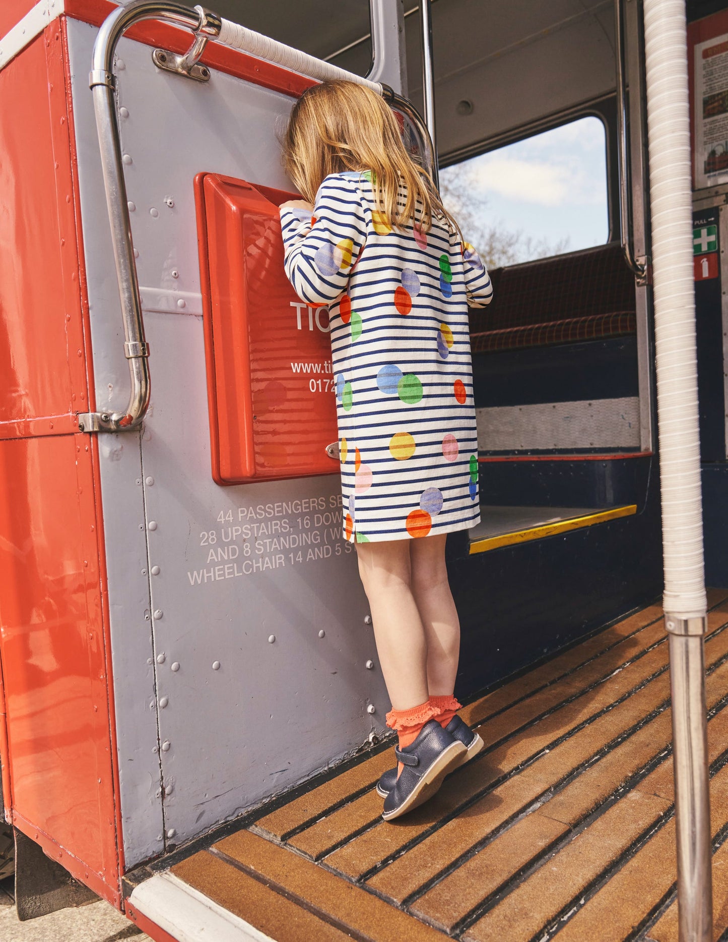 Fun Breton Dress-Multi Spot Stripe