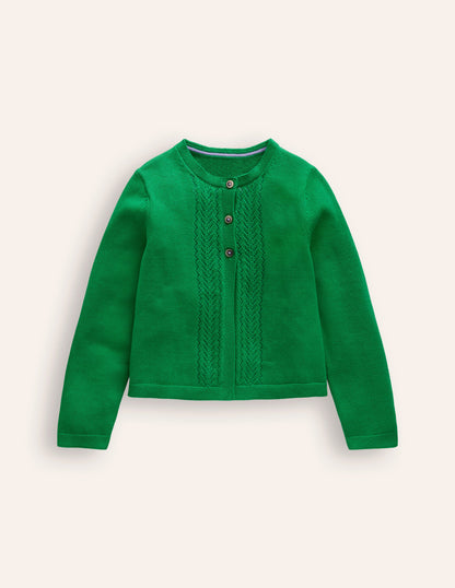 Pointelle Cotton Cardigan-Rich Emerald