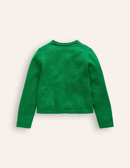 Pointelle Cotton Cardigan-Rich Emerald