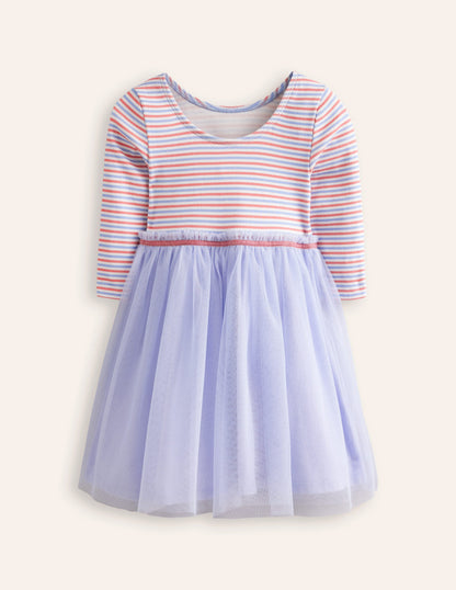 Rib Jersey Tulle Dress-Etoile Blue Multi