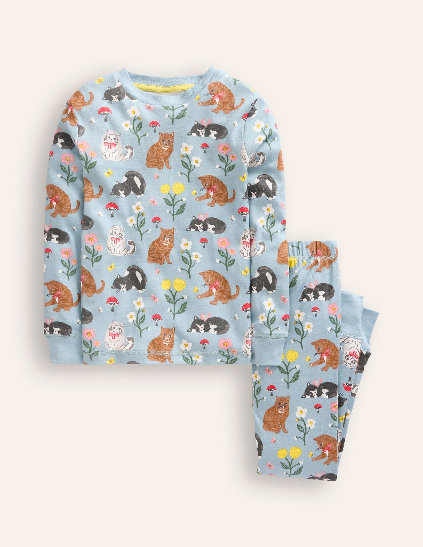 Snug Long John Pyjamas-Turquoise Cats