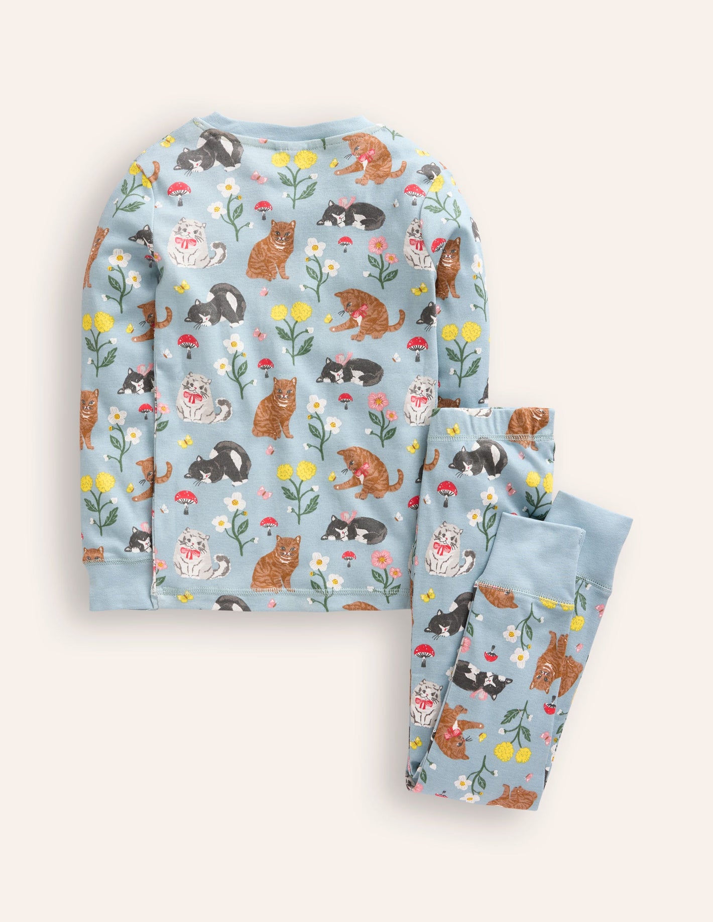 Snug Long John Pyjamas-Turquoise Cats