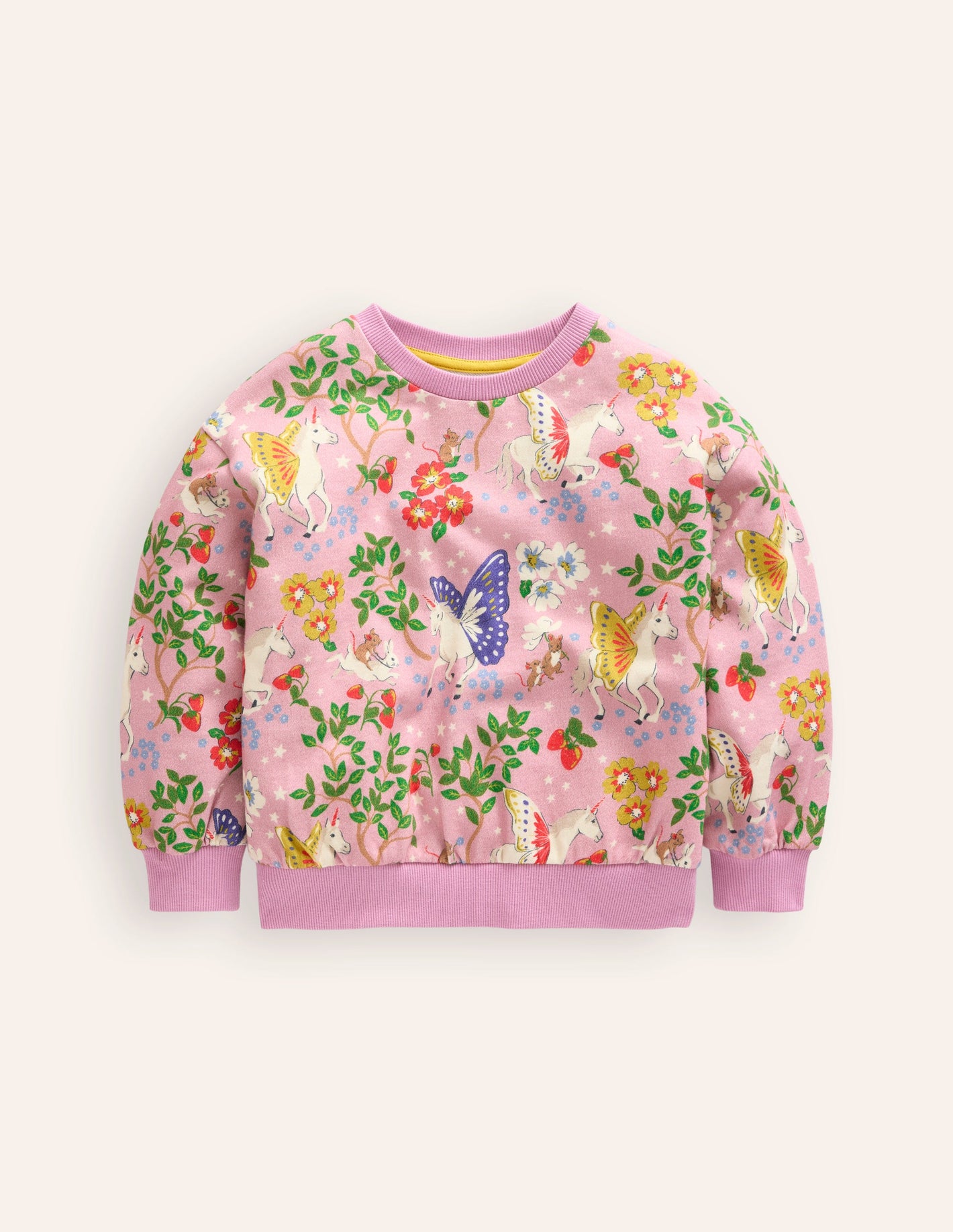 Printed Relaxed Sweatshirt-Vintage Pink Enchanted Unicorn