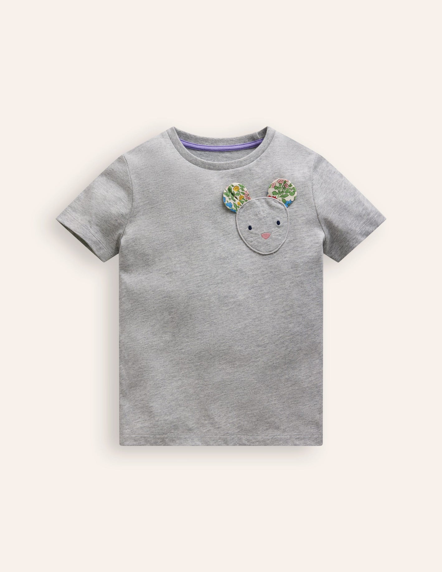 Appliqué Motif T-shirt-Grey Marl