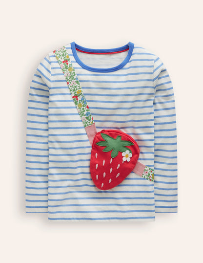 Appliqué Pocket T-Shirt-Arctic Blue/ Ivory Strawberry