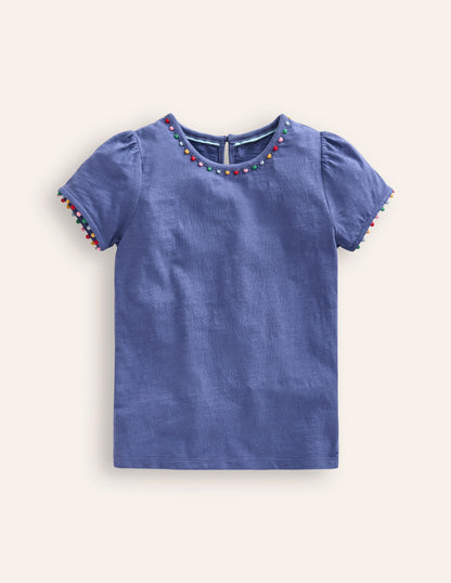 Ali Puff Sleeve Pom T-Shirt-Orion Blue