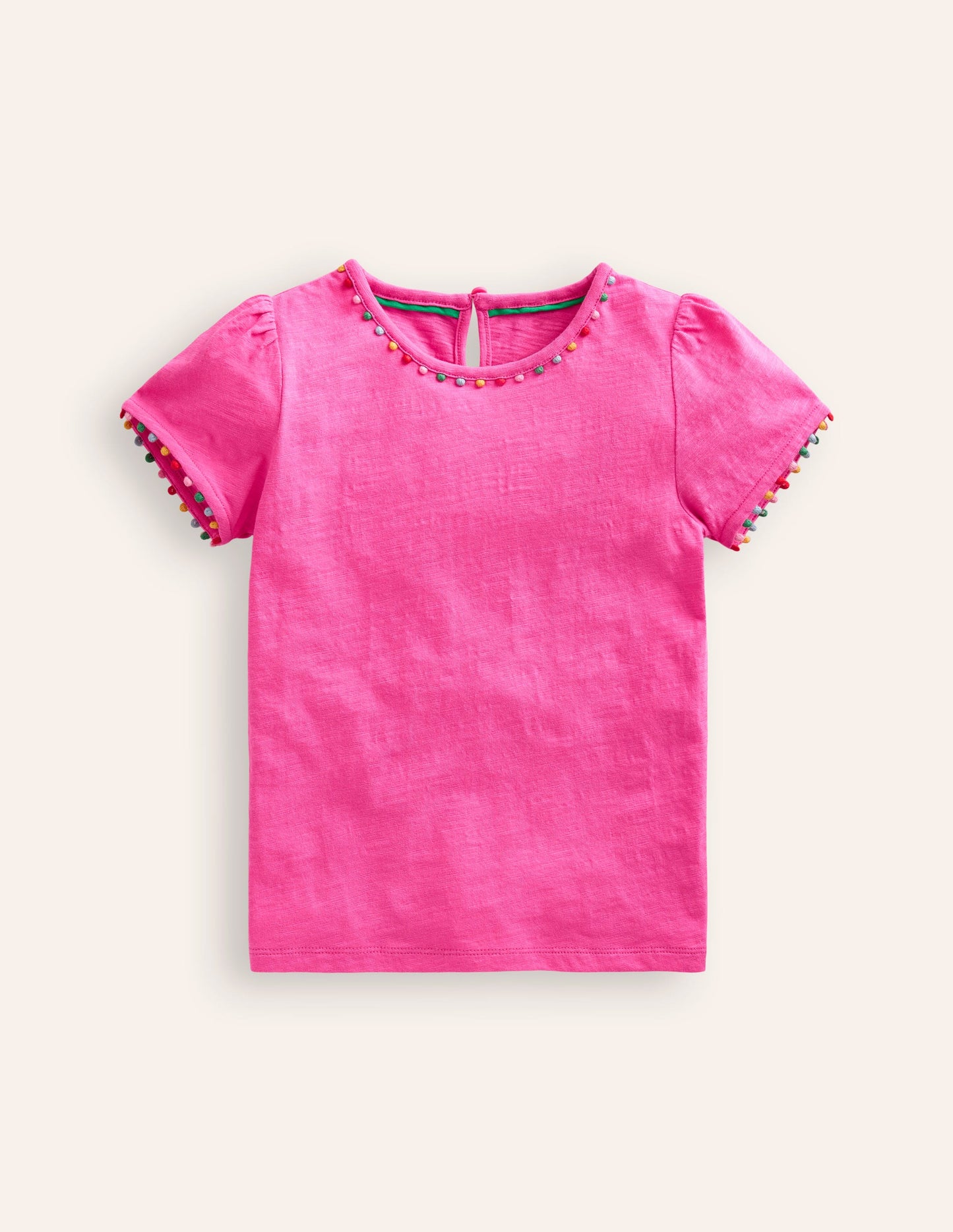 Ali Puff Sleeve Pom T-Shirt-Strawberry Pink