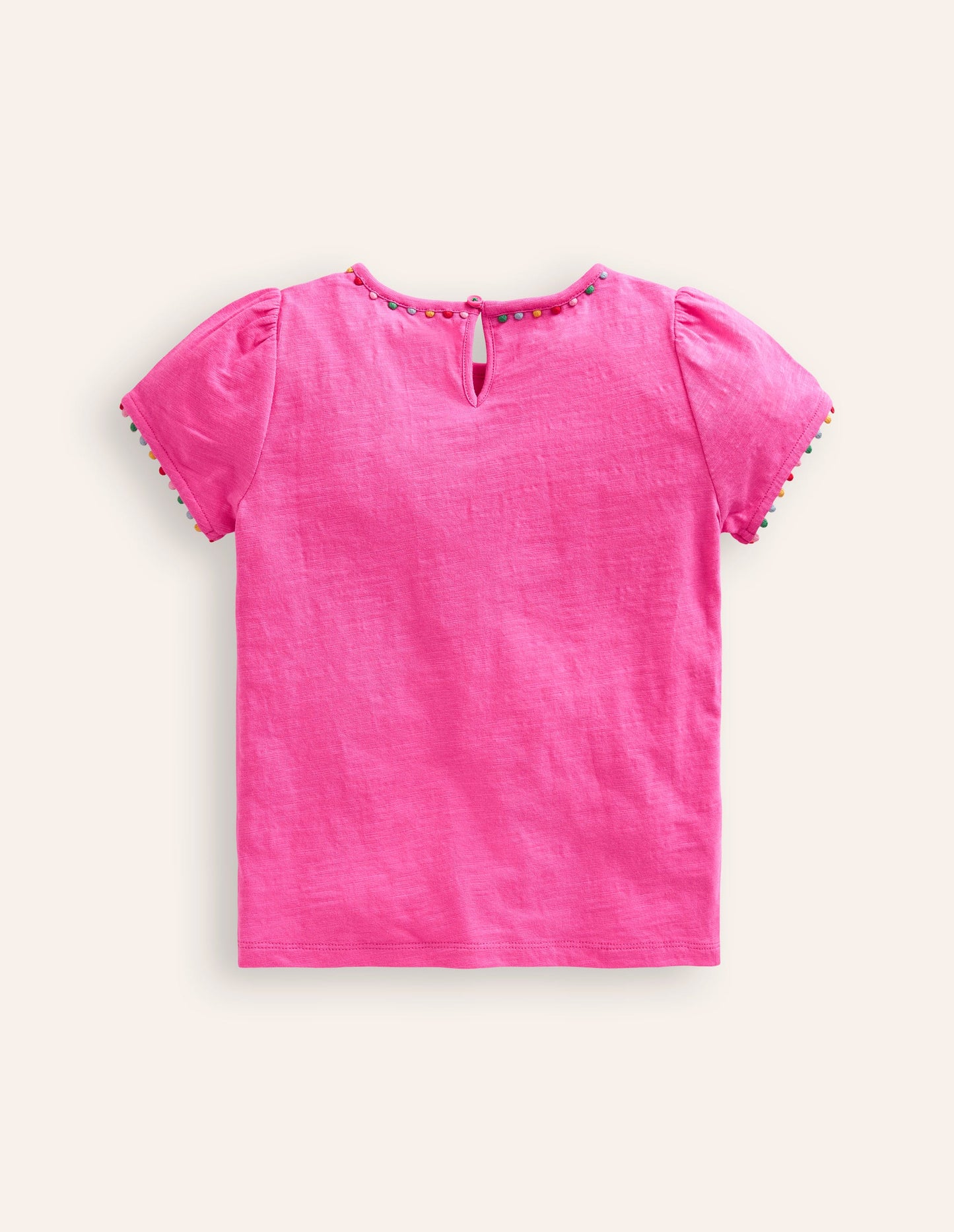 Ali Puff Sleeve Pom T-Shirt-Strawberry Pink