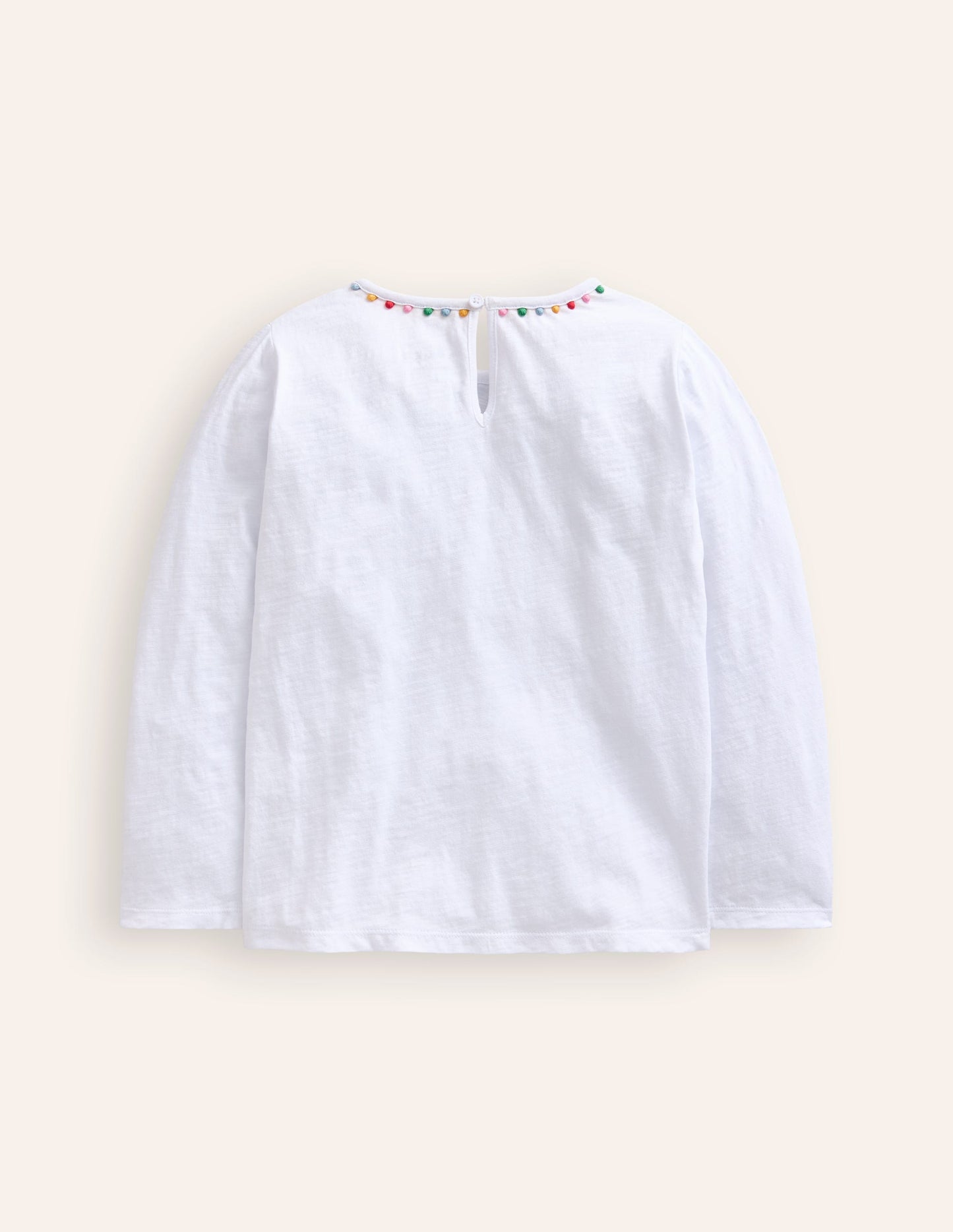 Ali Long Sleeve Pom T shirt-White