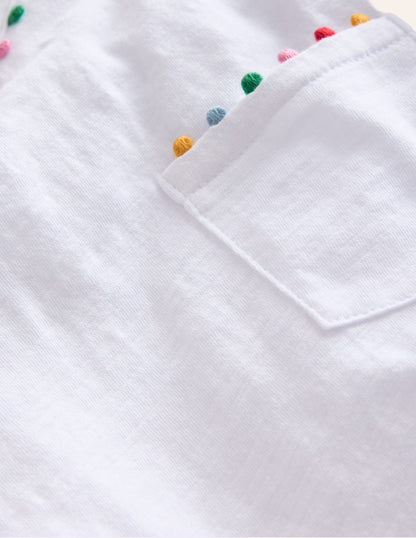 Ali Long Sleeve Pom T shirt-White