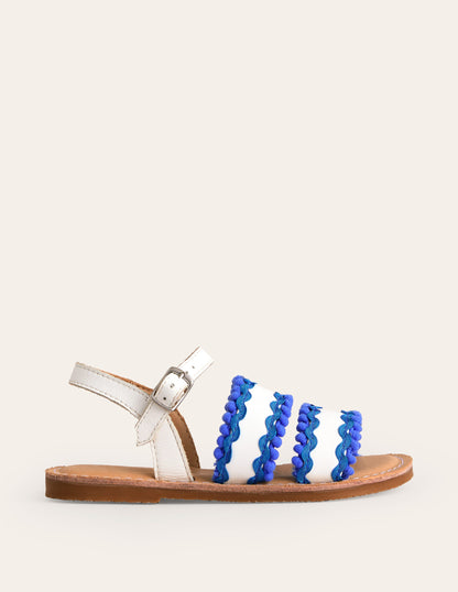 Pom Pom Trim Sandals-White