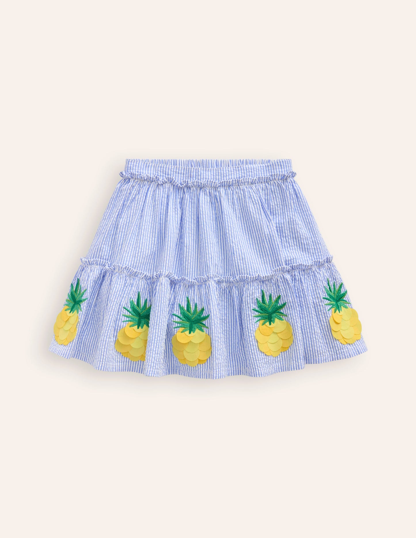 Appliqué Skirt-Ivory/ Surf Blue Pineapples