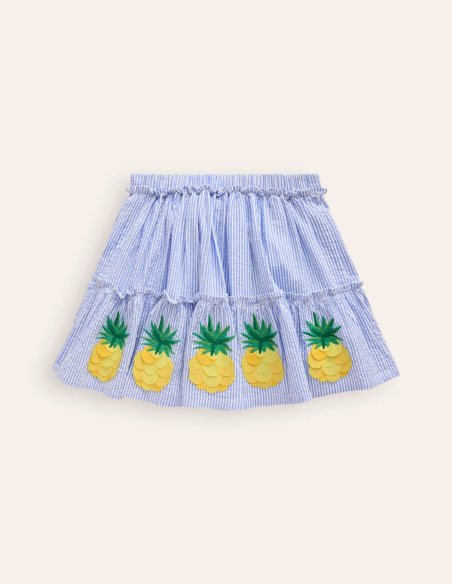 Appliqué Skirt-Ivory/ Surf Blue Pineapples