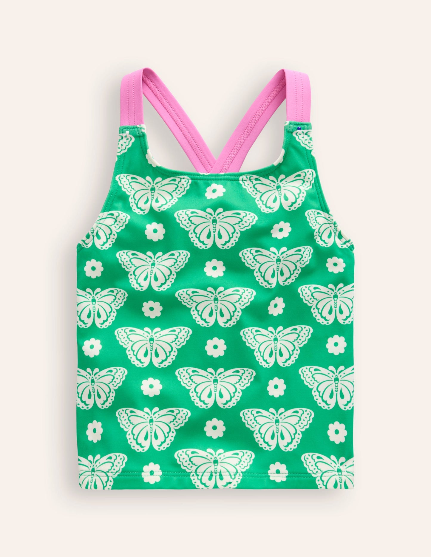 Cross Back Tankini Top-Pea Green Butterfly Stamp