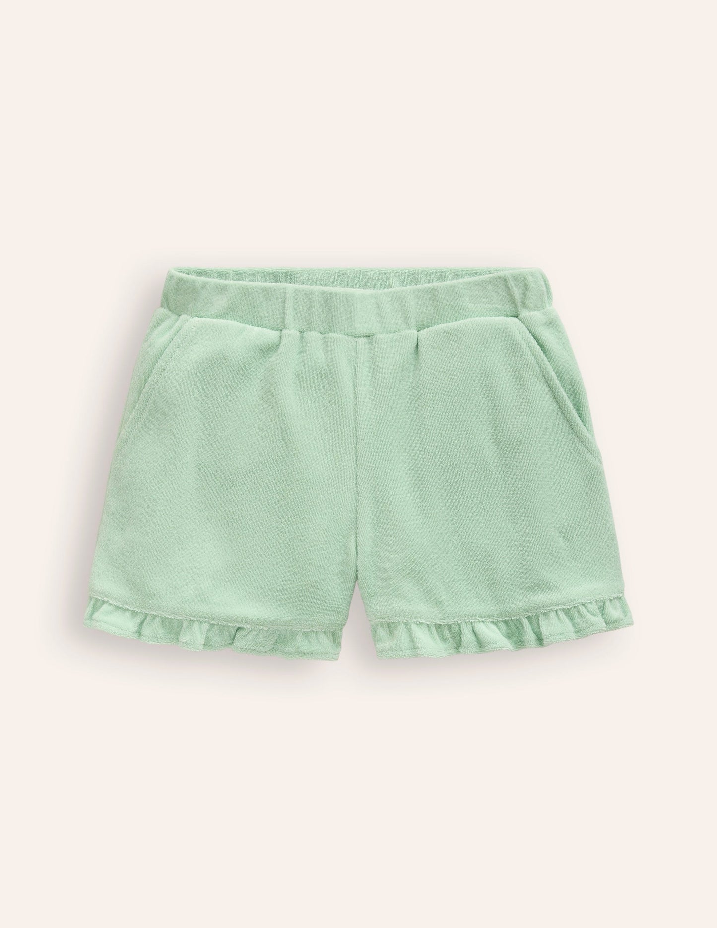 Frill Hem Towelling Shorts-Pistachio Green