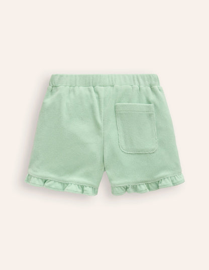 Frill Hem Towelling Shorts-Pistachio Green