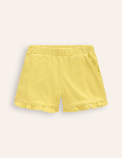 Frill Hem Towelling Shorts-Lemon Yellow