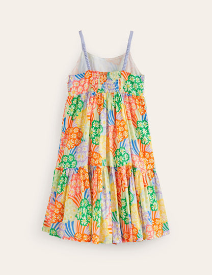 Tiered Twirly Sundress-Multi Rainbow Daisies