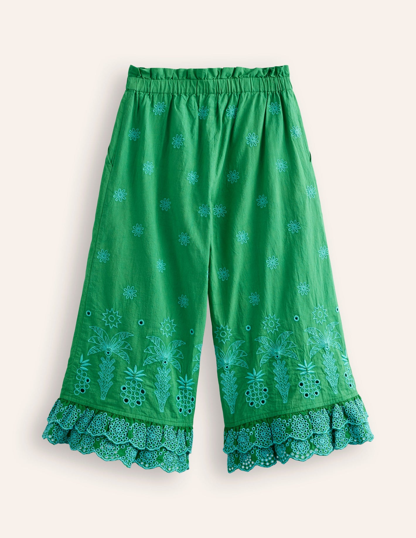 Broderie Trousers-Highland Green