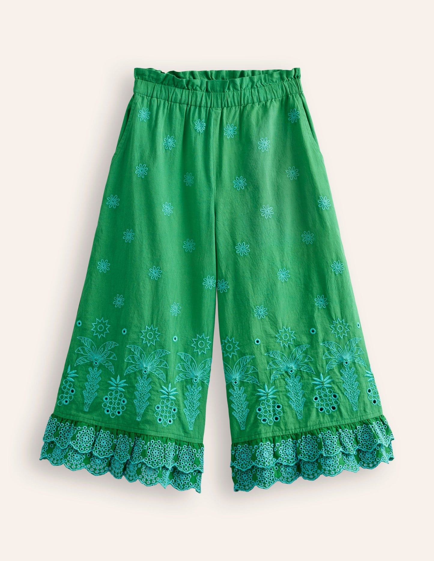 Broderie Trousers-Highland Green