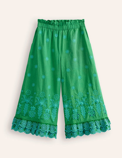 Broderie Trousers-Highland Green