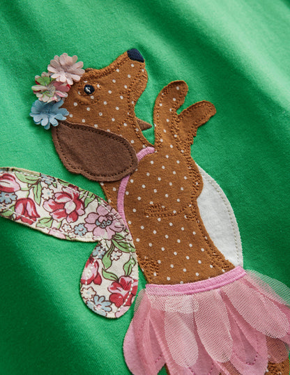 Big Appliqué Jersey Dress-Pea Green/ Vanilla Pod Dog