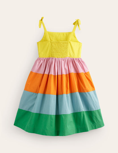 Appliqué Cotton Dress-Multi Colourblock Palms