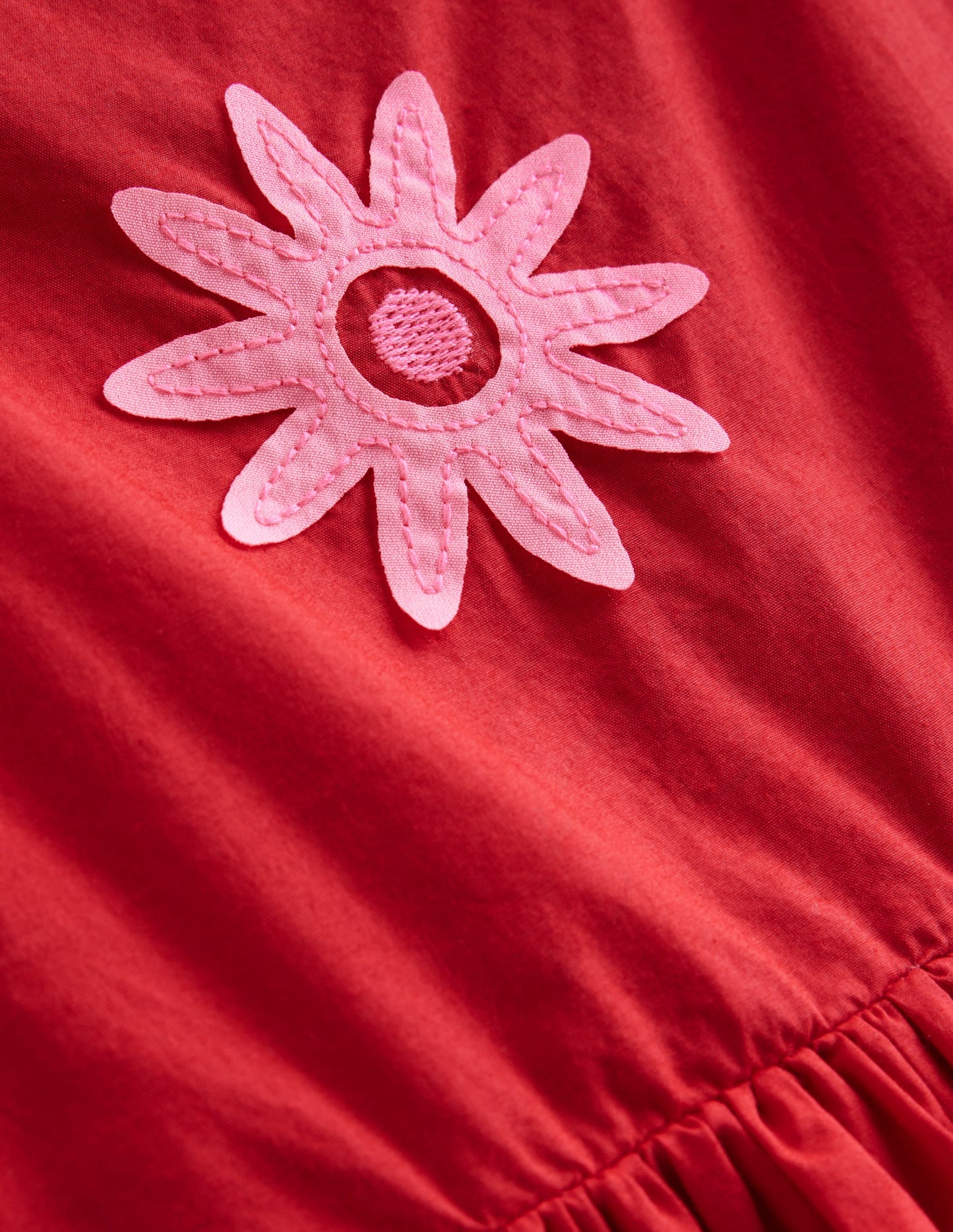 Appliqué Cotton Dress-Poppy Red Palms