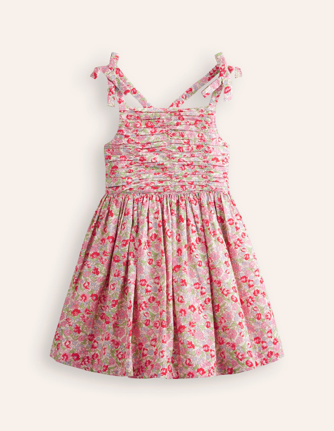 Ruched Cotton Linen Dress-Bubblegum Peony Floral