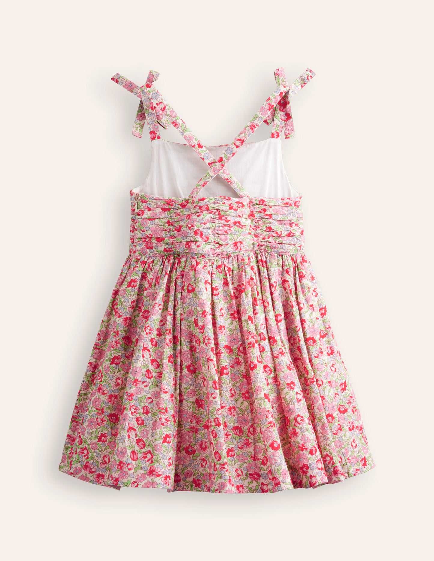 Ruched Cotton Linen Dress-Bubblegum Peony Floral