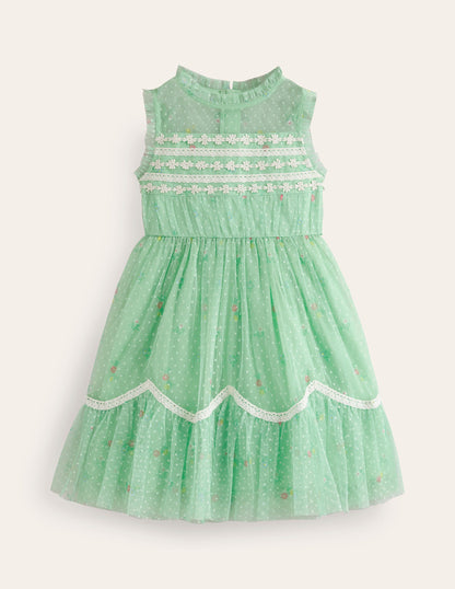 Scallop Hem Tulle Dress-Pistachio Green