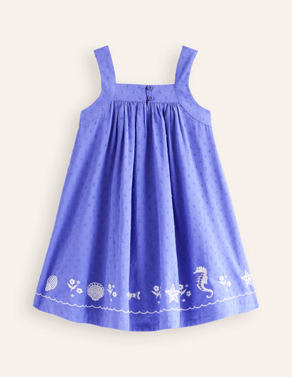 Embroidered Twirly Dress-Wisteria Blue Reef