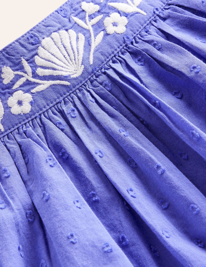 Embroidered Twirly Dress-Wisteria Blue Reef