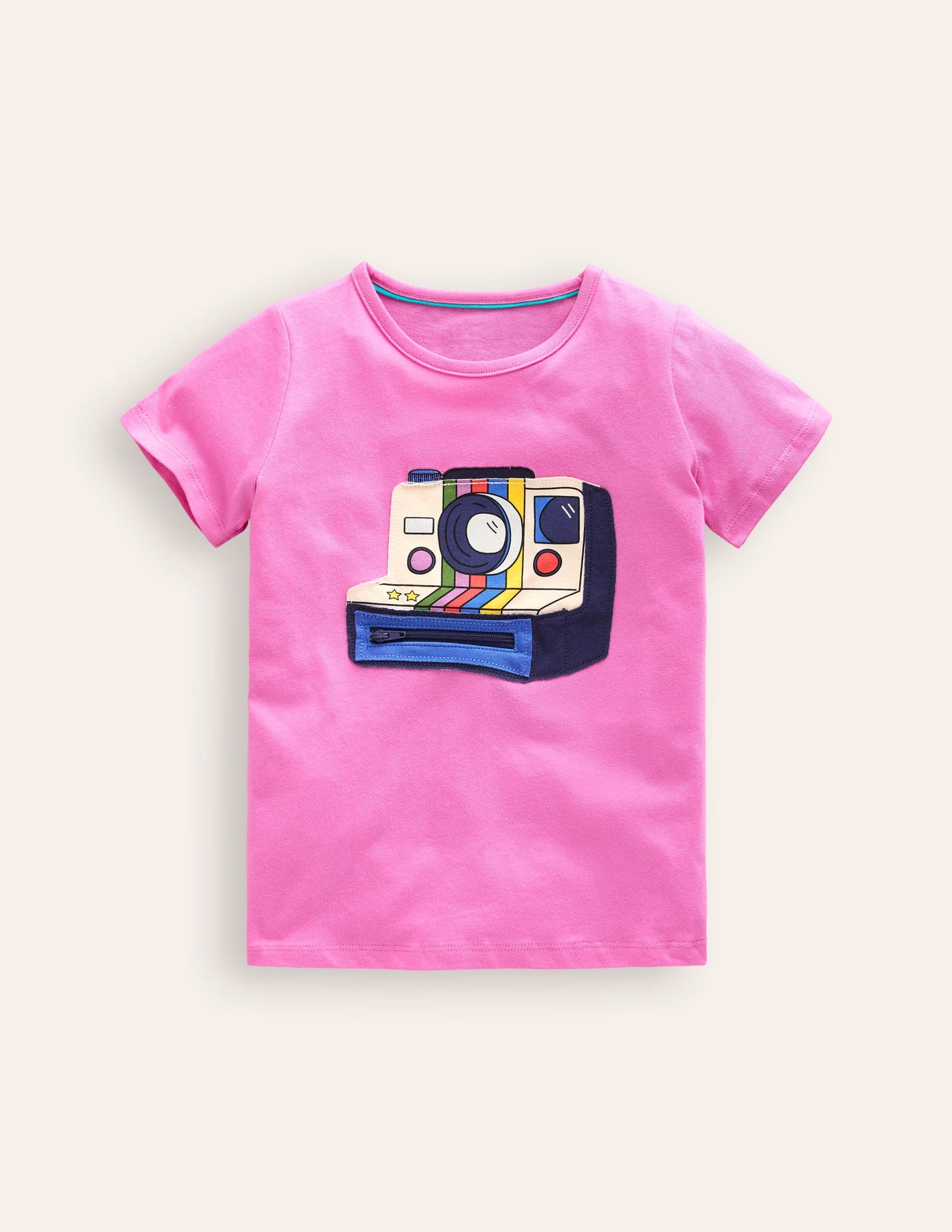 Appliqué Zip Detail T-shirt-Strawberry Ice Polaroid