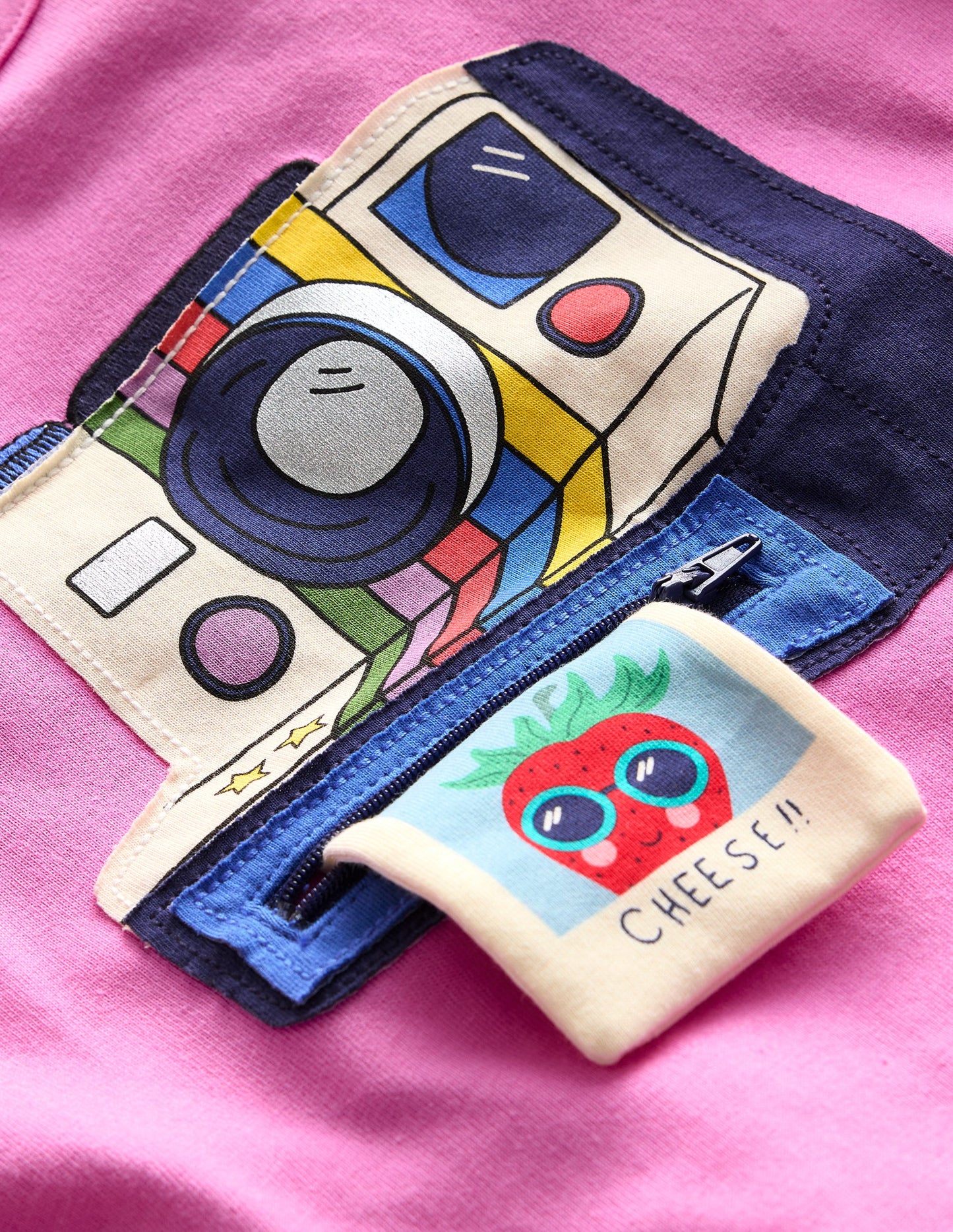 Appliqué Zip Detail T-shirt-Strawberry Ice Polaroid