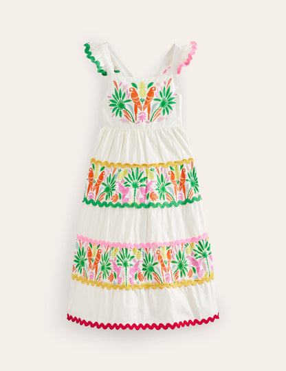 Tiered Twirly Ric Rac Dress-Multi Rainbow Palm