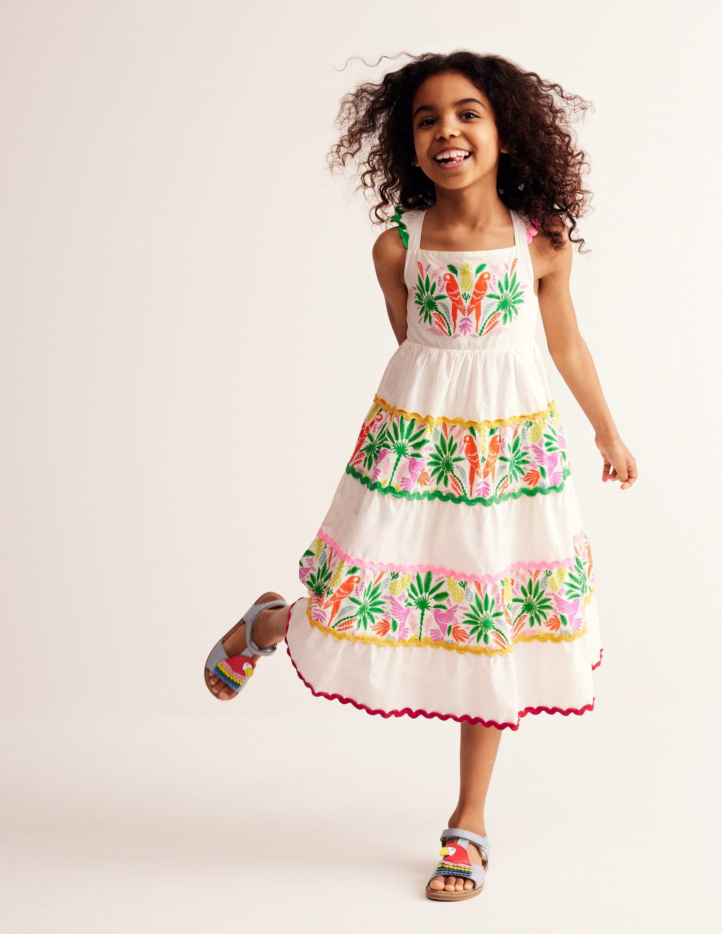 Tiered Twirly Ric Rac Dress-Multi Rainbow Palm