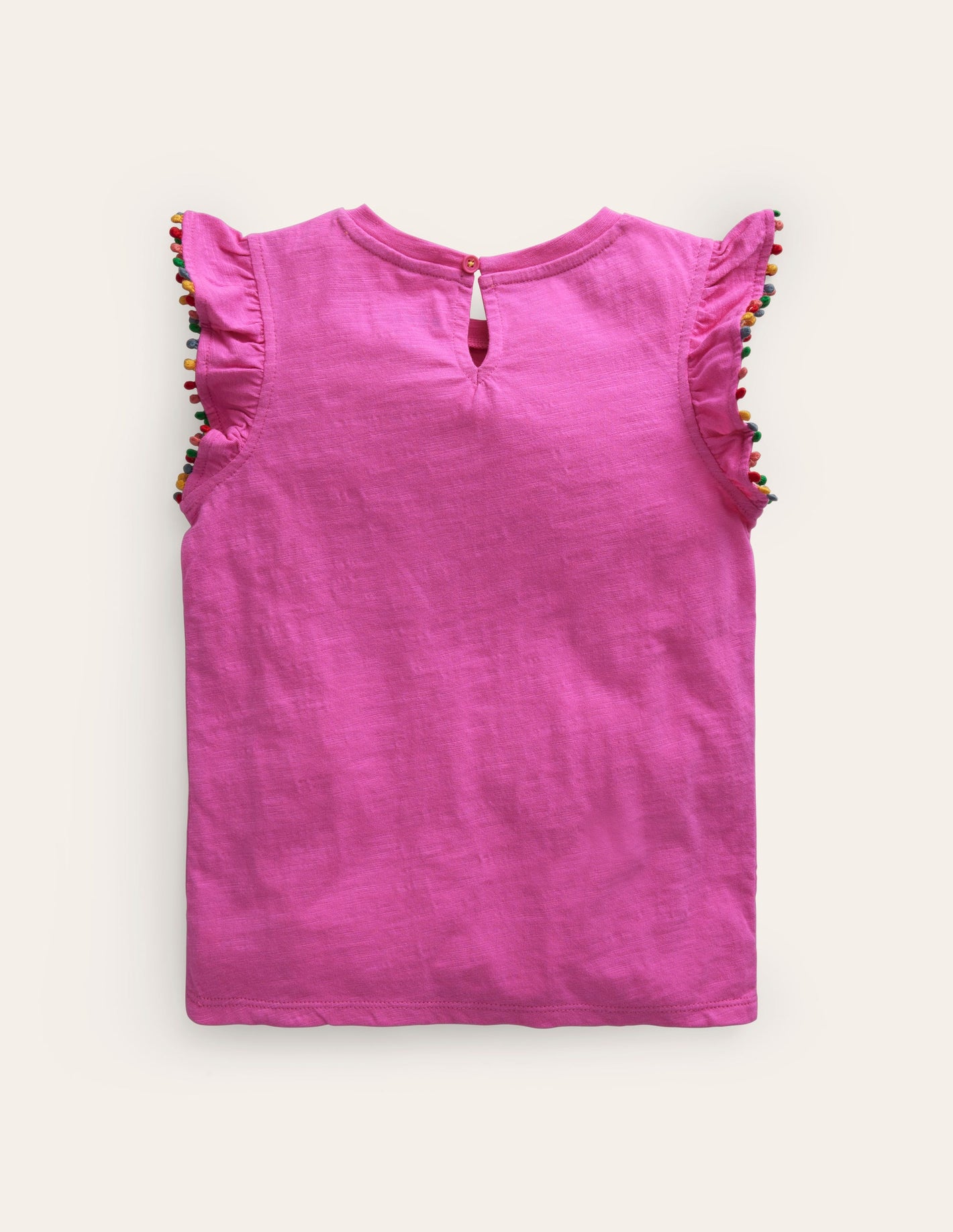 Pom Trim T-Shirt-Strawberry Pink