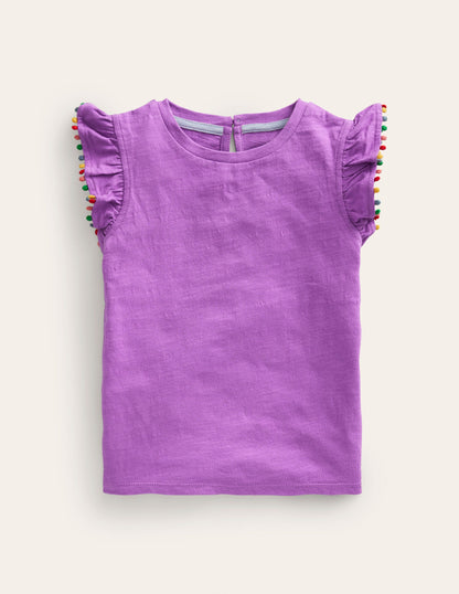 Pom Trim T-Shirt-Purple