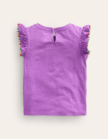 Pom Trim T-Shirt-Purple