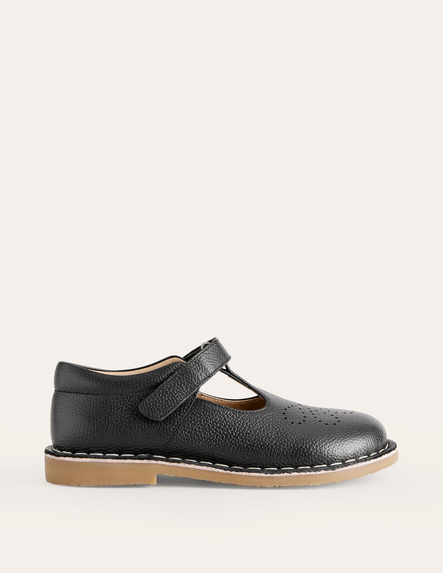 Leather T-bar Flats-Black